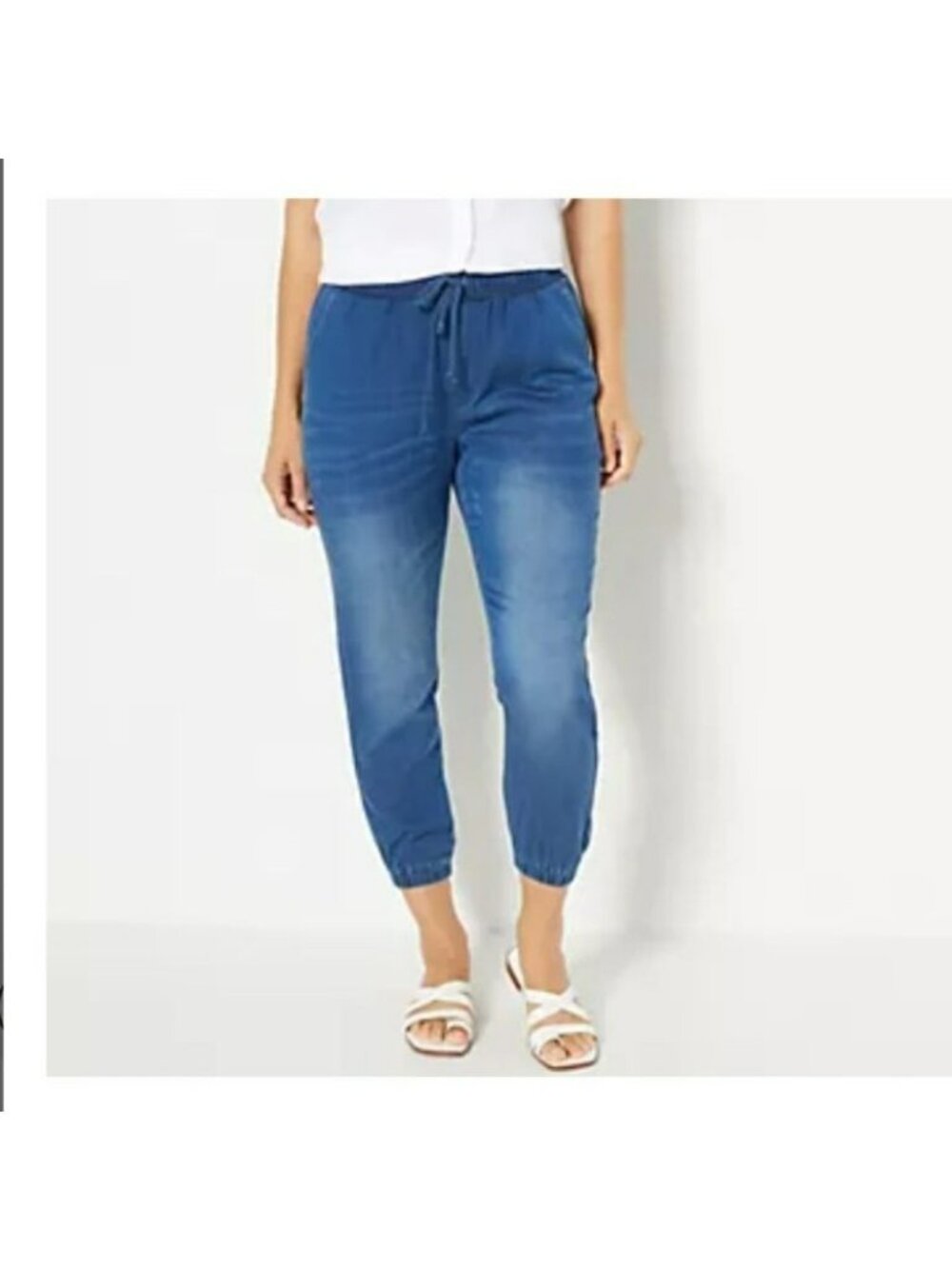 Side Stitch Womens PS Elastic Waist Denim Jogger Pants With Cuffed Hem
